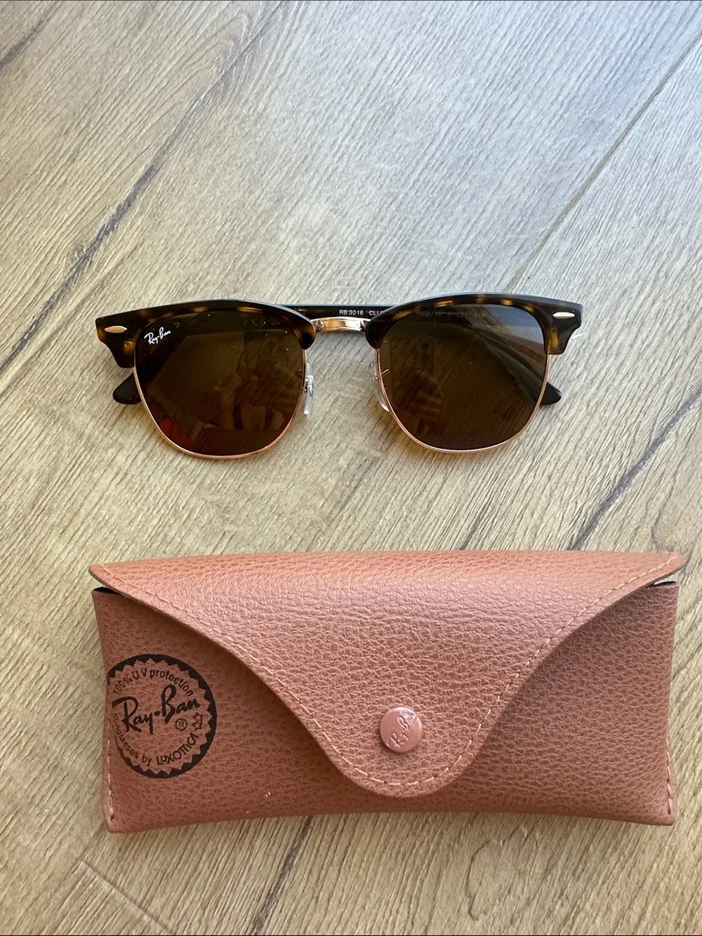 Ray-Ban Clubmaster Sunglasses in Tortoise ROSE GOLD Frame with Brown Lenses